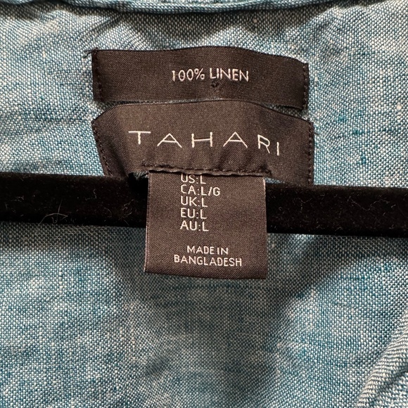 Blue 100% Linen Tahari Long Button Up Shirt - Picture 3 of 6